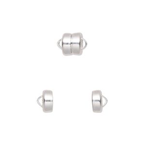 Clasp magnetic 1pkg12 silver-plated, 5.9x4.8mm barrel, brass Mag-Lok® 1-strand