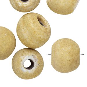 Bead, coated vintage India glass, opaque light tan, 21-24mm textured round with 7-9mm hole. Sold per pkg of 6.