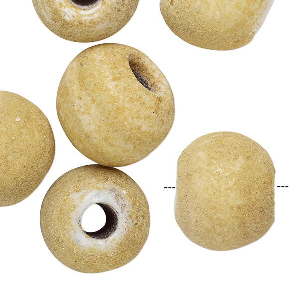 Bead, coated vintage India glass, opaque light tan, 21-24mm textured round with 7-9mm hole. Sold per pkg of 6. image number 0
