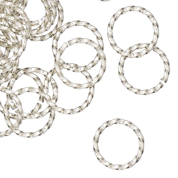 Jump ring, copper / zinc / nickel, nickel silver, 12mm hand-cut twisted round, 9.7mm inside diameter, 16 gauge. Sold per pkg of 50. image number 0