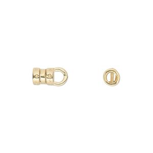 Crimp end, JBB Findings, gold-plated pewter (tin-based alloy), 6x5mm tube with loop, 2.75mm inside diameter. Sold per pkg of 2.