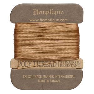 Thread, Hemptique®, polyester, pkg/32 yards, light brown, 0.45mm 3-ply round.