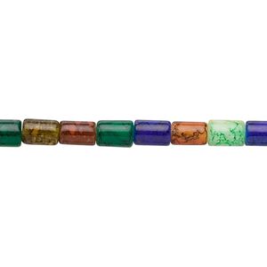 Bead, painted glass, multicolored, 6x4mm round tube. Sold per 36-inch strand.