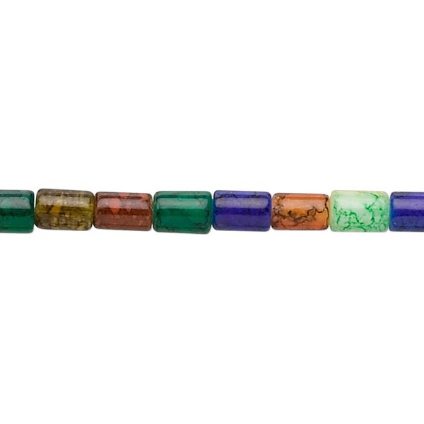Bead, painted glass, multicolored, 6x4mm round tube. Sold per 36-inch strand. image number 0