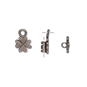 Crimp end, gunmetal-plated brass, 8mm 4-leaf clover with loop, 2mm inside diameter. Sold per pkg of 2.