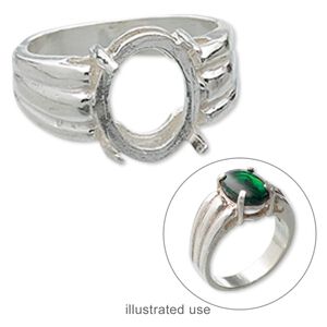 Ring, sterling silver, three-rib leaf band with 12x10mm 4-prong oval setting, size 7. Sold individually.