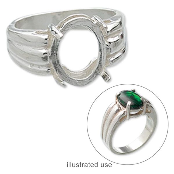 Ring, sterling silver, three-rib leaf band with 12x10mm 4-prong oval setting, size 7. Sold individually. image number 0