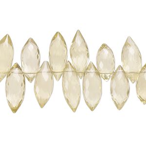 Lemon quartz 1pkg1, hand-cut top-drilled micro-faceted marquise bead 7 inch 13x5mm-16x7mm