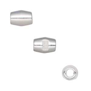 Bead, silver-plated "pewter" (zinc-based alloy), 10.5x8mm oval with 2.5mm bar and 2.5x1.5mm hole, 3.5mm inside diameter. Sold per pkg of 4.