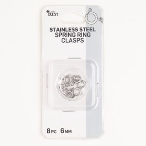 Springing 1pkg8, 6mm round, imitation rhodium-finished stainless steel clasp 1-strand