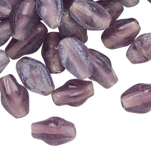 Bead, lampworked glass, transparent purple, 13x9mm twisted double cone. Sold per 2-ounce pkg, approximately 65 beads.