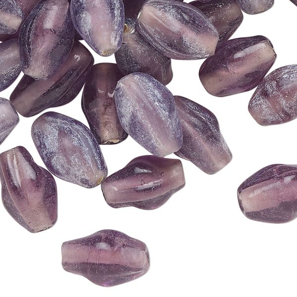 Bead, lampworked glass, transparent purple, 13x9mm twisted double cone. Sold per 2-ounce pkg, approximately 65 beads. image number 0