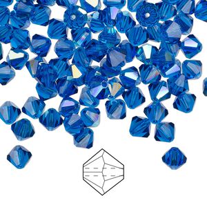 Bead 576pk Capri blue AB, Preciosa Czech crystal 5mm bicone