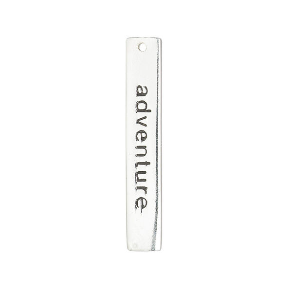 Focal, sterling silver and enamel, black, 32.5x5.5mm single-sided rectangle with "adventure." Sold individually. image number 0