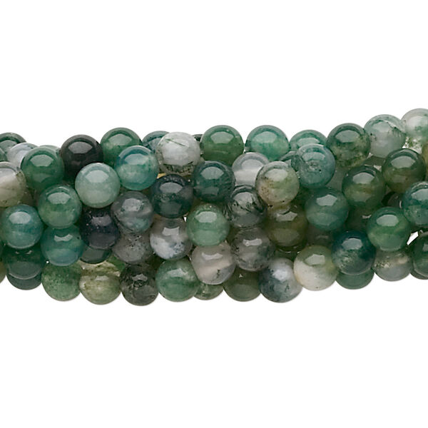 Bead, moss agate (natural), 4mm round, C grade, Mohs hardness 6-1/2 to 7. Sold per pkg of (10) 15-1/2" to 16" strands. image number 0