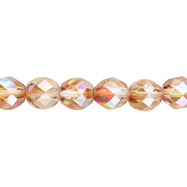 Bead, Czech fire-polished glass, clear celsian AB, 8mm faceted round. Sold per 15-1/2" to 16" strand. image number 0