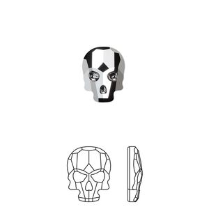 Flat back 2pk crystal light chrome foil back, Crystal Passions® 10x7.5mm skull 2856