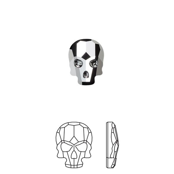 Flat back 2pk crystal light chrome foil back, Crystal Passions® 10x7.5mm skull 2856 image number 0