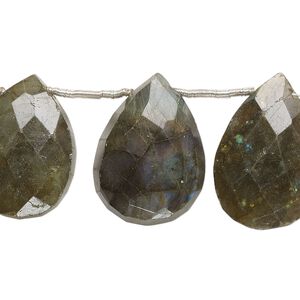 Labradorite 1pkg10, hand-cut top-drilled faceted puffed teardrop bead natural 17x12mm-23x15mm