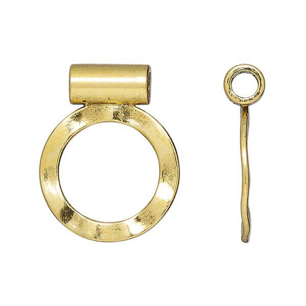 Pendant, slide, antique gold-finished "pewter" (zinc-based alloy), 25x20mm double-sided hammered open round, 3.5mm inside diameter. Sold per pkg of 10. image number 0