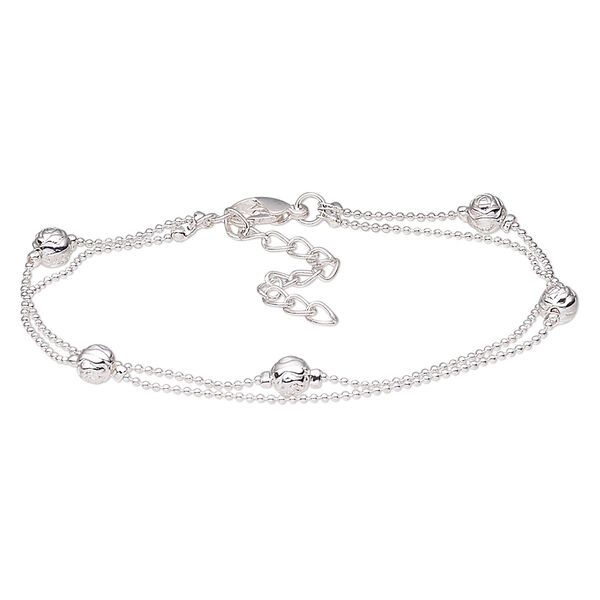 Bracelet, 2-strand, silver-plated brass, 5mm round rose, 7-1/2 inches with 2-inch extender chain and lobster claw clasp. Sold individually. image number 0