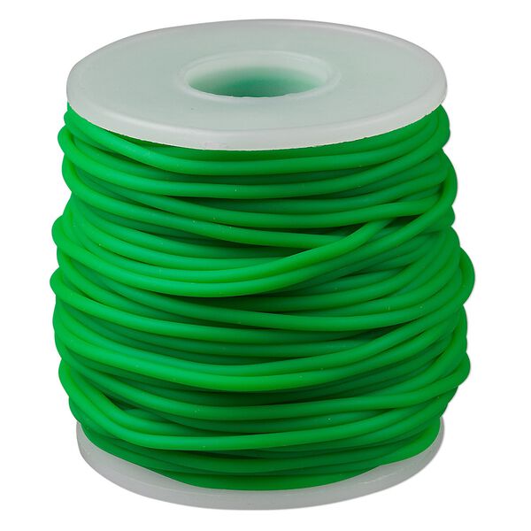 Cord, synthetic rubber, green, 2mm round. Sold per pkg of 25 meters (82 feet). image number 0