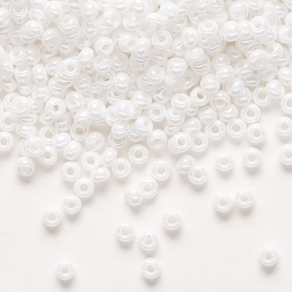Seed bead, Preciosa Ornela Czech glass, pkg/50g, #8 rocaille, opaque luster chalkwhite, (46102). image number 0