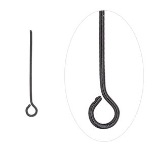 Eye pin, black-finished brass, 1 inch, 21 gauge. Sold per pkg of 50.