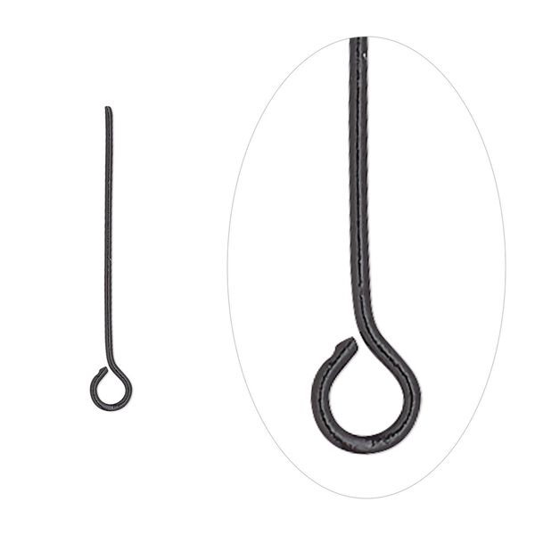 Eye pin, black-finished brass, 1 inch, 21 gauge. Sold per pkg of 50. image number 0