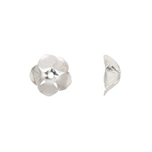 Bead cap, silver-finished copper, 11x4.5mm flower, fits 6-8mm round bead. Sold per pkg of 10.