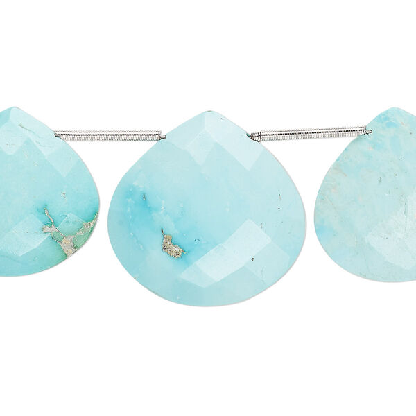 Bead, imperial crown turquoise (natural), 16-22mm hand-cut top-drilled faceted puffed teardrop with 0.4-1.4mm hole, C+ grade, Mohs hardness 5 to 6. Sold per pkg of 3. image number 0