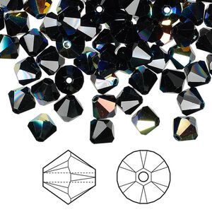 Bead 144pk jet AB, Crystal Passions® 6mm bicone 5328