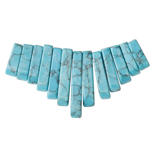 Focal, "turquoise" (imitation) resin, 10-29mm mini-fan. Sold per 13-piece set. image number 0