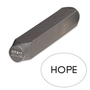 Stamp punch, tempered chrome vanadium steel, 6x2.5mm "HOPE," 2-3/4 x 3/8 inches. Sold individually.