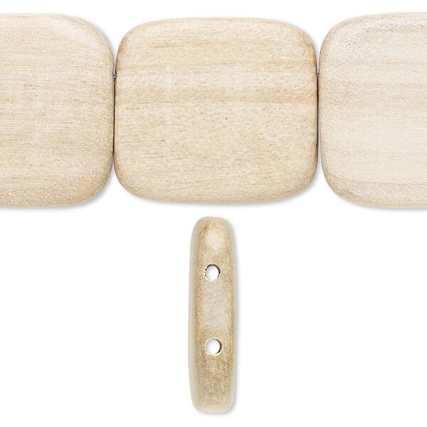 Bead, wood (waxed), 25x25mm hand-cut double-drilled rounded flat square. Sold per 15-1/2" to 16" strand. image number 0