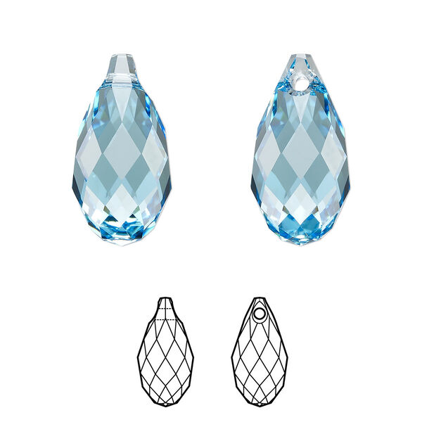 Briolette 1pk aquamarine, Crystal Passions® 17x8.5mm pendant drop 6010 image number 0