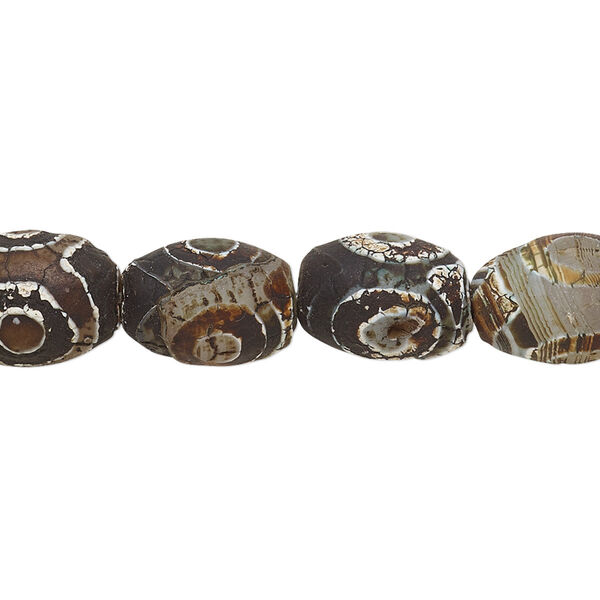 Bead, agate (dyed / heated), multicolored, 14x10mm barrel, B- grade, Mohs hardness 6-1/2 to 7. Sold per 8-inch strand, approximately 15 beads. image number 0