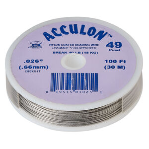 Beading wire, Acculon®, nylon-coated stainless steel, clear, 49 strand, 0.026-inch diameter. Sold per 100-foot spool.
