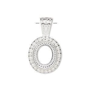Pendant, silver-plated "pewter" (zinc-based alloy), 27x16mm oval with rope design and 12x10mm oval setting. Sold per pkg of 4.