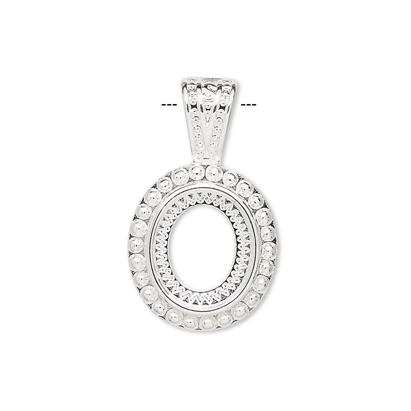 Pendant, silver-plated "pewter" (zinc-based alloy), 27x16mm oval with rope design and 12x10mm oval setting. Sold per pkg of 4. image number 0