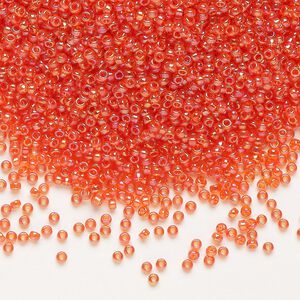 Seed bead, Miyuki, glass, pkg/250g, #15 rocaille, translucent rainbow tangerine (RR-297).