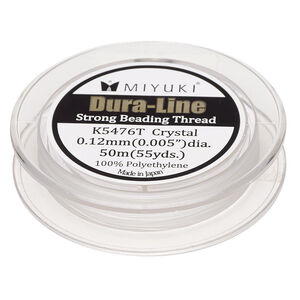 Thread, Miyuki Dura-Line, gel-spun polyethylene, crystal, 0.12mm diameter, 12-pound test. Sold per 50-meter spool.