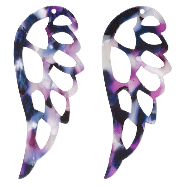 Focal, resin, purple / dark purple / white, 58x24mm cutout wing. Sold per pkg of 4. image number 0