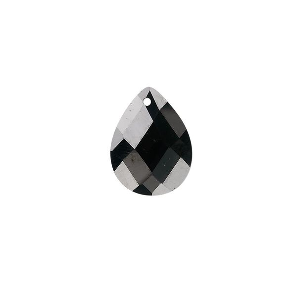Drop, cubic zirconia, black, 16x12mm hand-faceted teardrop, Mohs hardness 8-1/2. Sold per pkg of 2. image number 0