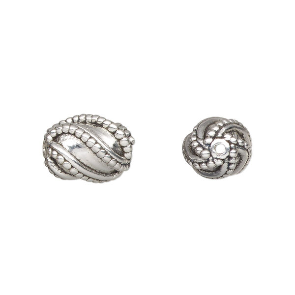 Bead, antiqued fine silver, electroformed, 13x9mm twisted oval. Sold individually. image number 0