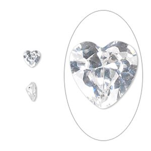 Gem, cubic zirconia, spinel white, 5mm faceted heart, Mohs hardness 8-1/2. Sold per pkg of 2.