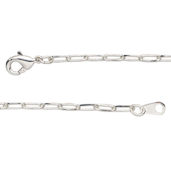 Chain, silver-plated brass, 2.4mm paperclip, 16 inches with lobster claw clasp. Sold individually. image number 0