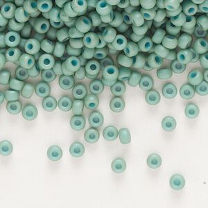 Seed bead, Miyuki, glass, pkg/50g, #8 rocaille, opaque matte luster seafoam, (RR-2028).