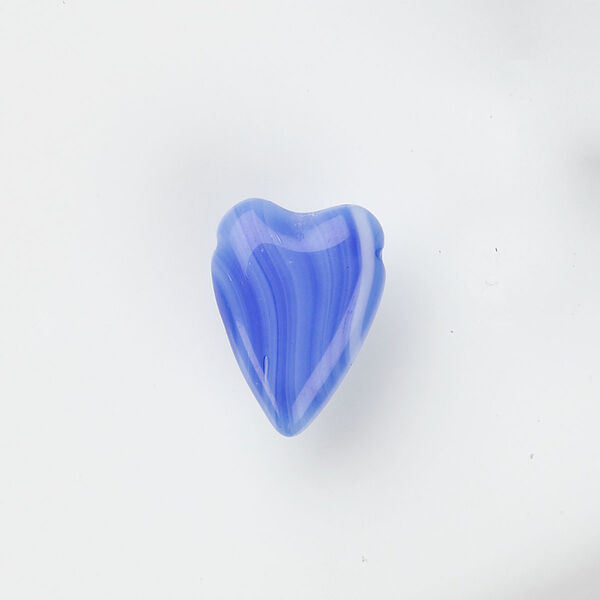 Bead, Czech pressed glass, opaque blue/white, 18x13mm heart. Sold per 15" to 16" strand. image number 0