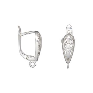 Ear wire leverback 1pkg2 sterling silver, 17mm / filigree leaf / open loop, 16 gauge 1 pair